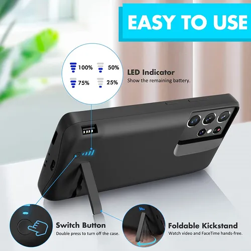 Funda Cargadora Para Galaxy S21 Ultra Negra Soporte