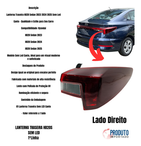 Lanterna Traseira Hb20 Sedan 2023 2024 2025 Sem Led Nova
