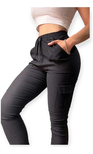 Pantalon Jogger Cargo De Bengalina Con Bolsillos De Costado