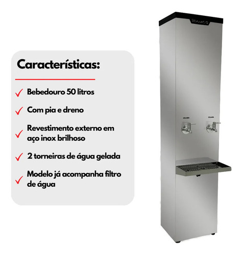 Bebedouro Industrial 50l Em Aço Inox 220v Ref.bi50 Venâncio Prateado