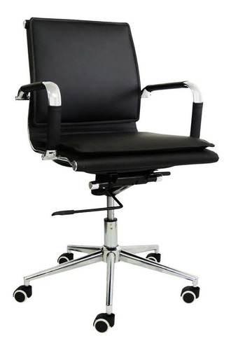 Cadeira Diretor Couro Pu Preta Design Charles Eames Pelegrin Cor Preto