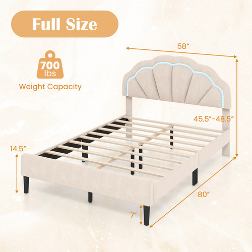 Base De Cama Con Luz Led Beige Matrimonial Gpl