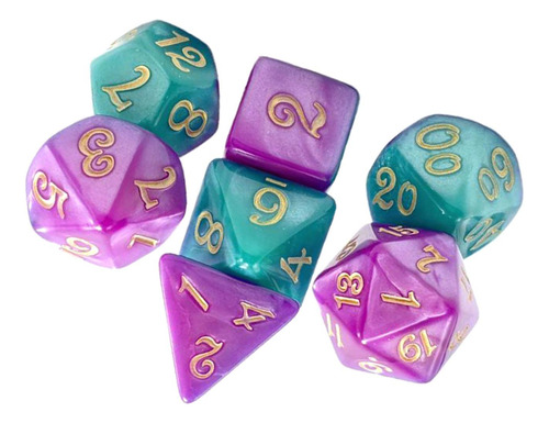 7x Dados Poliédricos D4 D6 D8 D10 D12 D20 Verde Violeta