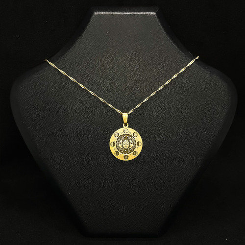 Cadena Y Dije Medalla Fases Lunares Luna Sol Oro 18k Oro 18k 55 Cm