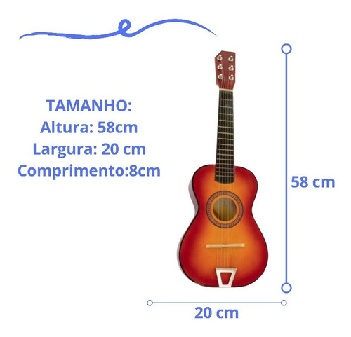 Mini Violão Madeira Infantil Semi Profissional Cordas Em Aço