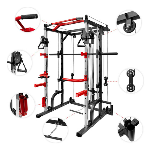 Jaula Smith Gimnasio Multifuncional Power Rack Poleas Color de la estructura Negro Color del tapizado Negro