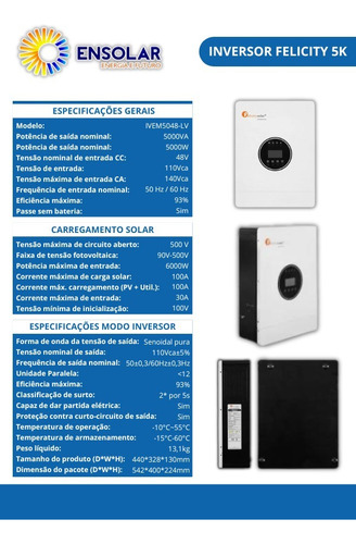 Inversor Off Grid Felicity 5000w 110v/48v 100a Solar