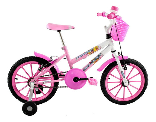 Bicicleta  de passeio infantil Dalannio Bike Milla aro 16 freios v-brakes cor rosa/branco com rodas de treinamento