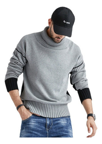 Suéter De Cuello Alto Para Hombre En Color Gris De Slim Fit