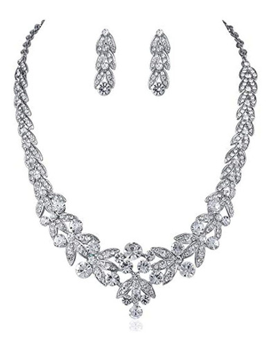 Floral Transparente  Austríaco Crystal Collar Arete Set