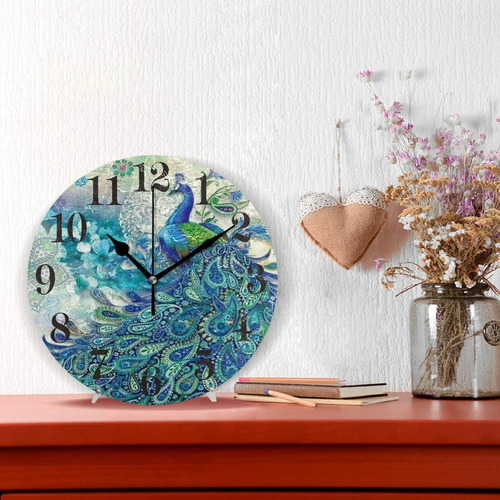 Hermoso Reloj Colgante Redondo De Pavo Real De 10 Pulgadas,
