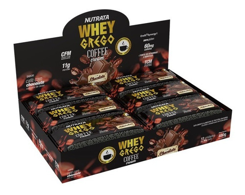 Whey Grego Bar Caixa 12 Unid Coffee Chocolate - Nutrata