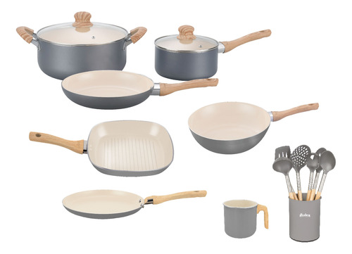 Set Ollas + Wok + Jarro + Bífera Linea Hudson Crema 