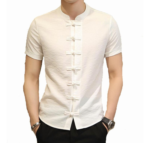 Camisa Hombre Manga Corta Casual Con Botones De Estilo Chino