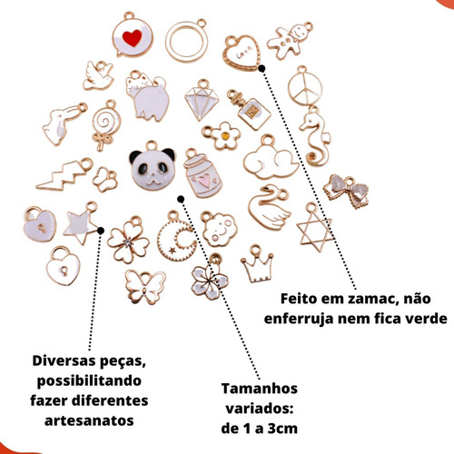 Kit Pingente De Metal Dourado Em Zamac Resinado Com 30 Peças Cor Pingentes Branco