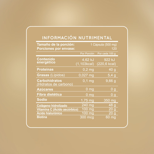 Colágeno con Acido Hialuronico y Biotina - 120 cápsulas 500 Mg C/u- Suplementos DOMOS