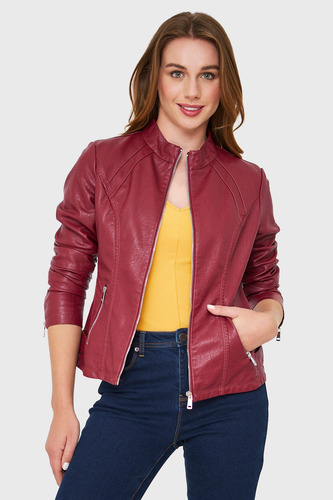 Imagen 1 de 6 de Chaqueta Cuello Mao Ecocuero Burdeos Nicopoly