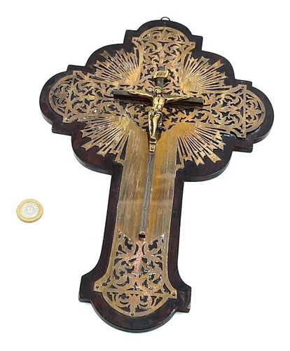 Cruz Crucifijo Cristo Catolico Bronce Antiguo M2 - Religion