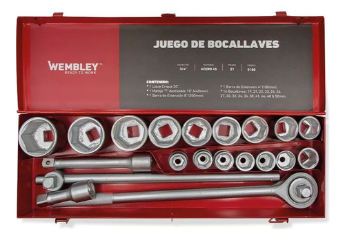 Juego De Tubos Enc 3/4 De 21 Pzs Con Caja Metal Wembley 0180