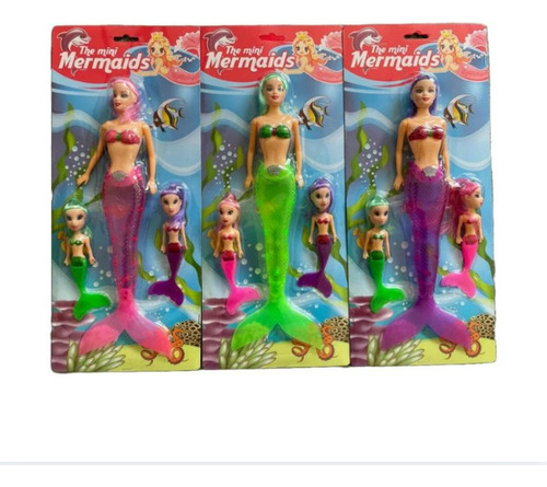 Boneca Sereia + 2 Sereia Pequena Com Luz Brinquedo Infantil