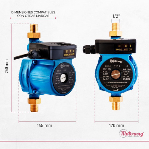 Imagen 6 de 12 de Bomba Presurizadora Motorarg Tip2 12mts 2 Baños 270 Watts