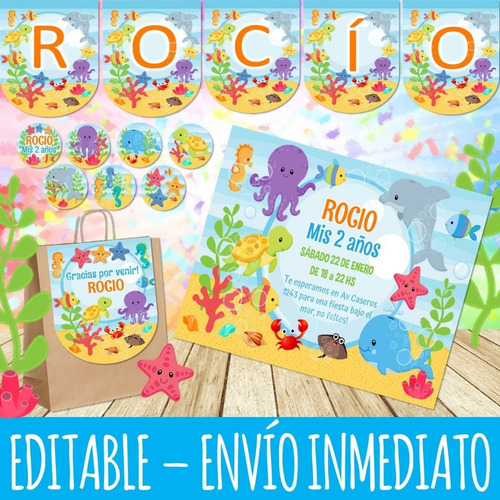 Kit Imprimible Animales Del Mar - Editable - Candy Bar