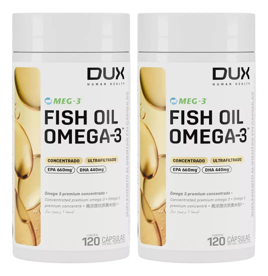 2x Ômega 3 Fish Oil Epa 660 Dha 440 Dux 120 Capsulas Sabor Sem Sabor
