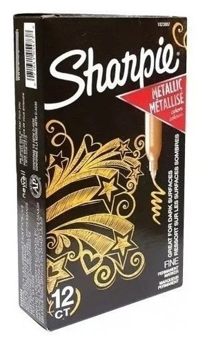 Marcador Permanente Sharpie Metalico Dorado Caja Con 12