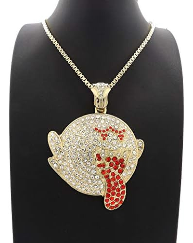 Blingfactory Hip Hop Iced Mario Ghost Boo Colgante Y Collar