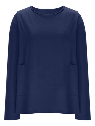 Camiseta Para Mujer, Talla Grande, Manga Larga, Color Liso,