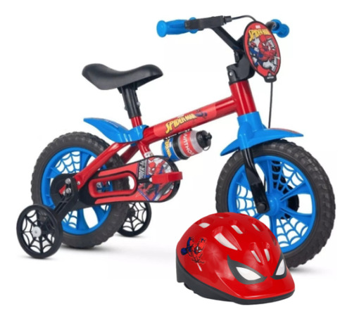 Bicicleta E Capacete Infantil Nathor Aro 12 Spider Man