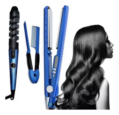 Kit De Plancha Alaciadora 450° +tenaza Rizadora Cabello Pelo