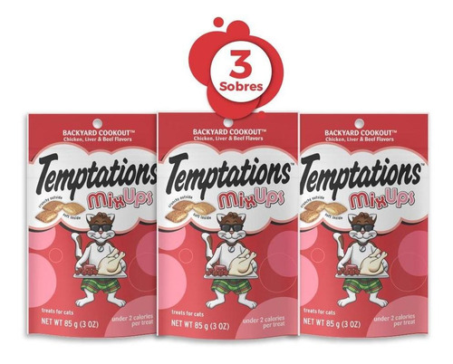 Imagen 2 de 9 de Temptations Snack Para Gatos Pollo, Hígado Y Carne 85 G X3 U