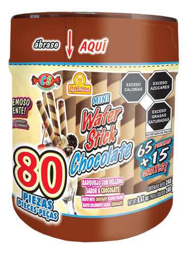 Pack 4 Mini Wafer Stick Chocolate 80pz C/u Barquillo Relleno