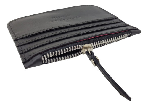 Tarjetero De Cuero Vacuno Monedero 100% Legitimo Slim Negro