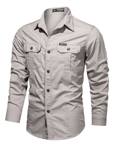 Camisa Cargo Militar Con Botones De Manga Larga For Hombre