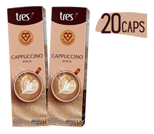 Café Cápsulas De Cappuccino Avelã Tres 3 Corações - 20 Doses