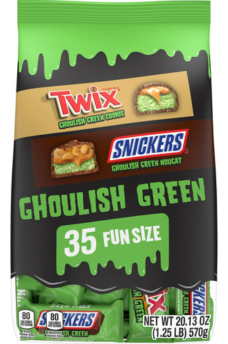 Twix + Snickers Fun Size Ghoulish Green Halloween 35 Pzs Imp