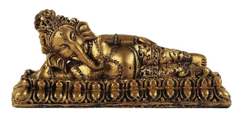 Ganesha Deitada Deus Da Fortuna Prosperidade Resina Dourado