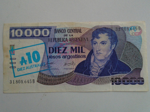 Peso Argentino Con Sello Austral 10000 Antiguo