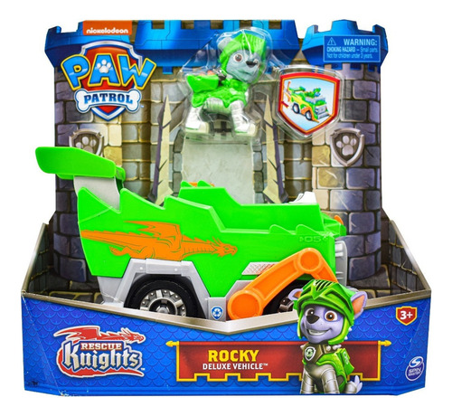 Paw Patrol Rocky Rescue Knights Vehiculo Deluxe Spin Master Color Verde