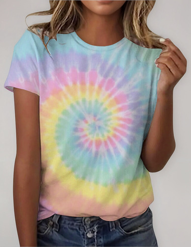 Camiseta Estampada Para Mujer Con Cuello Redondo Y Talla 45