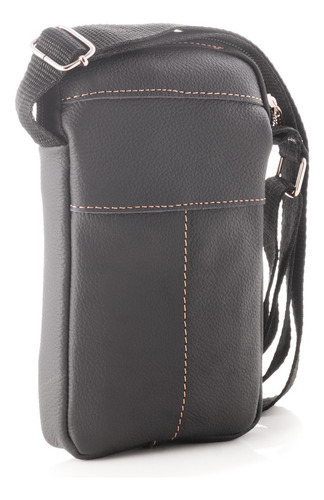 Porta Celular -t Berlin De Cuero Bandolera Morral Mini Bag Negro Lisa Níquel Negro