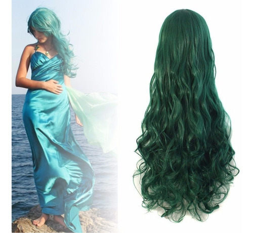 ¡ Peluca Ondulada 80cm Verde Pino Kanekalon Cosplay New !!
