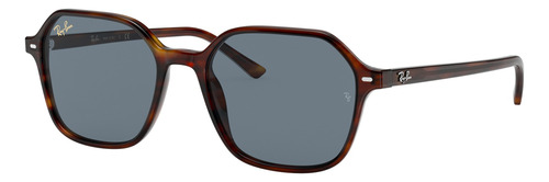 Anteojos De Sol Ray-ban John Small Con Marco De Acetato Color Polished Tortoise, Lente Blue De Cristal Clásica, Varilla Striped Havana De Acetato - Rb2194