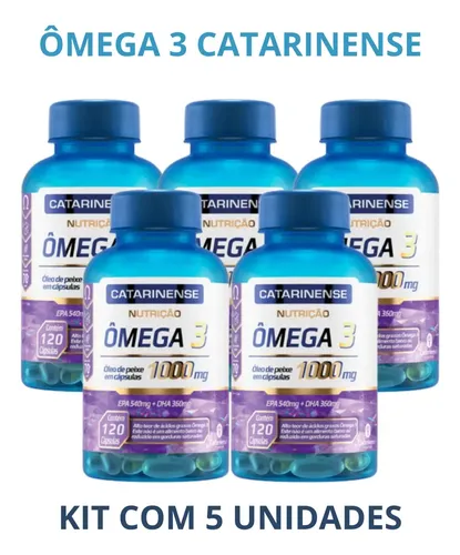 Ômega 3 1000mg 120 Cápsulas Catarinense Sabor Neutro Kit 5 Potes