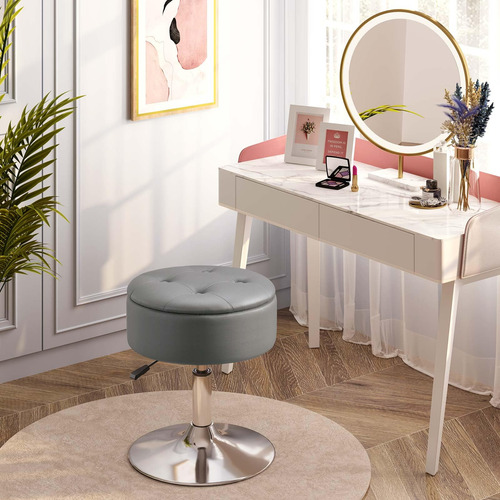 Taburete De Tocador Ajustable Con Almacenamiento Giratorio 3