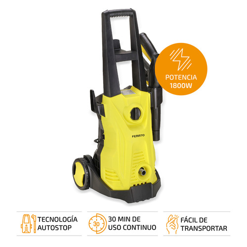 Imagen 2 de 10 de Hidrolavadora Eléctrica Femmto Manguera 8mts Boquilla Turbo Color Negra con Amarillo