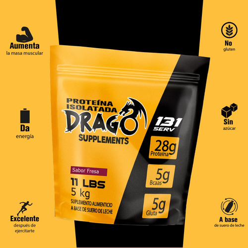 Drago Supplements Proteína Isolatada Bolsa 5 Kg 131 Serv Fresa