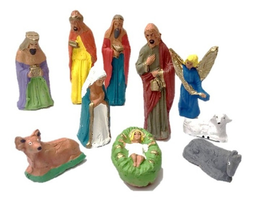 Pesebre Miniatura En Cerámica 9 Cm Color Set 10 Piezas 